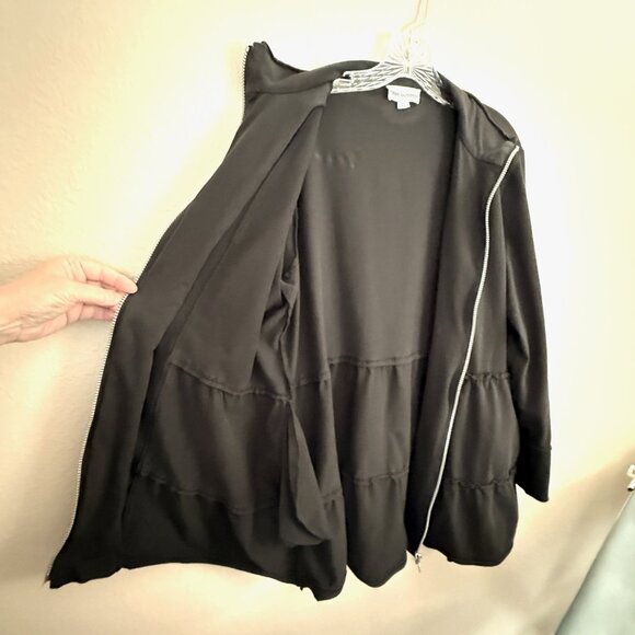 Neon Buddha Long Black Ruffle Jacket – Warm Knit, Zipper Front, Size XL - Picture 7 of 12